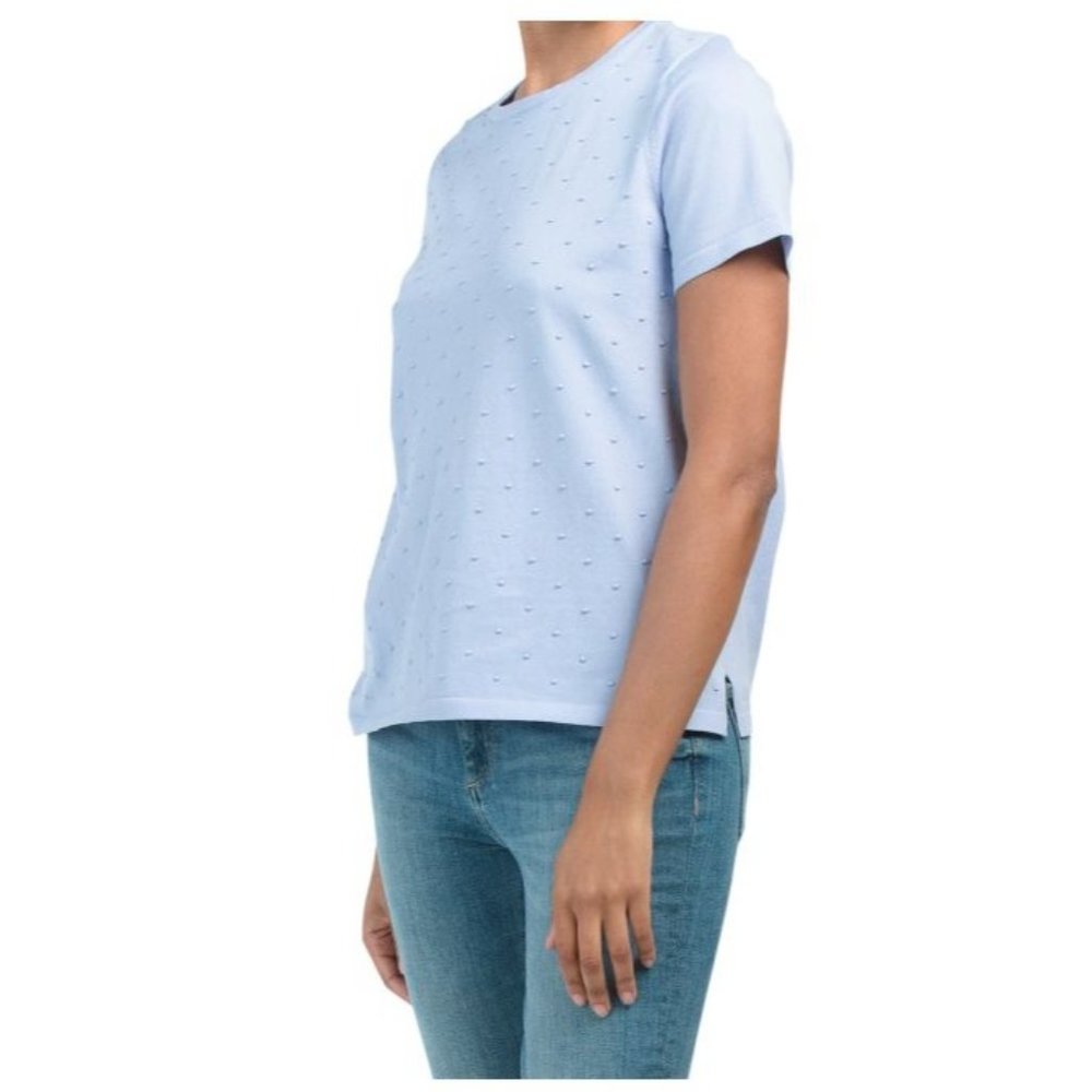 ANNE KLEIN Womens Textured Dot Knit Short Sleeve Sweater Large